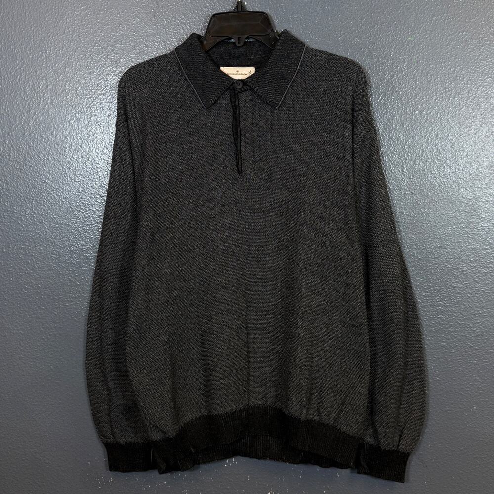 Ermenegildo Zegna XL(54) men’s black polo golf button sweater 100% cotton Italy